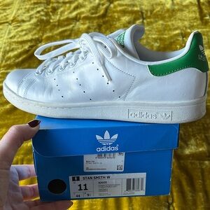 Adidas Stan Smith White Leather Sneakers with Green Accents